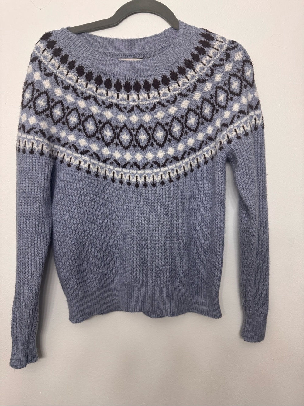 <LOFT> Blue Fair Isle Crewneck Sweater